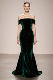 Mermaid Off The Shoulder Velvet Dark Green Evening Dress