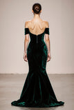 Mermaid Off The Shoulder Velvet Dark Green Evening Dress
