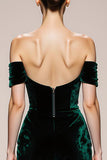 Mermaid Off The Shoulder Velvet Dark Green Evening Dress