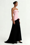 Strapless Black and Pink A-Line Long Formal Dress
