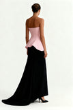 Strapless Black and Pink A-Line Long Formal Dress