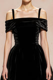 Black A-Line Velvet Cold Shoulder Maxi Evening Dress