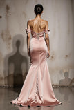 Mermaid Off The Shoulder Light Pink Satin Maxi Evening Dress