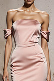 Mermaid Off The Shoulder Light Pink Satin Maxi Evening Dress