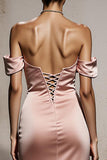 Mermaid Off The Shoulder Light Pink Satin Maxi Evening Dress