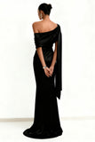 Black One Shoulder Mermaid Maxi Evening Dress With Sash