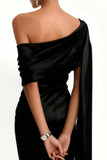 Black One Shoulder Mermaid Maxi Evening Dress With Sash