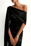 Black One Shoulder Mermaid Maxi Evening Dress With Sash