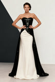 Black and White Strapless Mermaid Evening Dress With Sequins