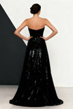 Black and White Strapless Mermaid Evening Dress With Sequins