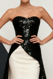 Black and White Strapless Mermaid Evening Dress With Sequins