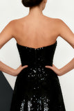 Black and White Strapless Mermaid Evening Dress With Sequins