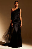 White Mermaid One Shoulder Maxi Evening Dress with Sash