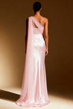 White Mermaid One Shoulder Maxi Evening Dress with Sash