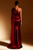 White Mermaid One Shoulder Maxi Evening Dress with Sash
