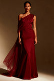 White Mermaid One Shoulder Maxi Evening Dress with Sash