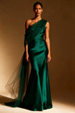 White Mermaid One Shoulder Maxi Evening Dress with Sash