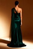 White Mermaid One Shoulder Maxi Evening Dress with Sash