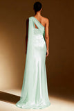 White Mermaid One Shoulder Maxi Evening Dress with Sash