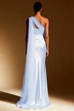 White Mermaid One Shoulder Maxi Evening Dress with Sash