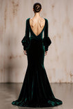 Dark Green Mermaid Velvet Maxi Evening Dress With Long Sleeves