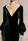Dark Green Mermaid Velvet Maxi Evening Dress With Long Sleeves