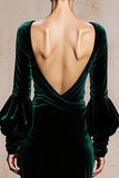 Dark Green Mermaid Velvet Maxi Evening Dress With Long Sleeves