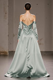 Mint Green A-Line Off The Shoulder Maxi Evening Dress with Long Sleeves