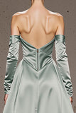 Mint Green A-Line Off The Shoulder Maxi Evening Dress with Long Sleeves