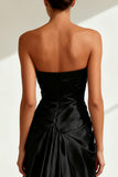 Black Strapless Satin Sequin Evening Dress With Slit
