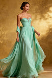 Strapless A-Line Mint Green Maxi Evening Dress with Beading