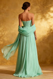 Strapless A-Line Mint Green Maxi Evening Dress with Beading