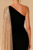Elegant One Shoulder Black Mermaid Evening Dress With Slit