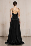 Black and White Spaghetti Straps A-Line Maxi Evening Dress