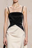 Black and White Spaghetti Straps A-Line Maxi Evening Dress