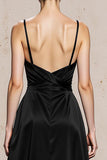 Black and White Spaghetti Straps A-Line Maxi Evening Dress