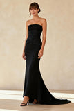 Black Strapless Mermaid Ruched Evening Dress