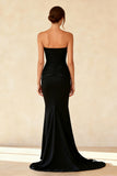 Black Strapless Mermaid Ruched Evening Dress