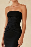 Black Strapless Mermaid Ruched Evening Dress