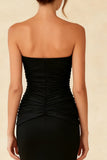 Black Strapless Mermaid Ruched Evening Dress