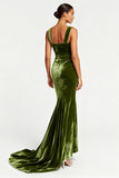 Mermaid Velvet Olive Ruched Evening Dress