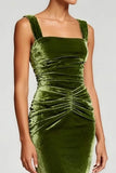 Mermaid Velvet Olive Ruched Evening Dress