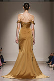 Yellow Off The Shoulder Satin Mermaid Evening Dress