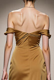 Yellow Off The Shoulder Satin Mermaid Evening Dress