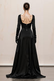 Black and White A-Line Long Sleeve Formal Dress