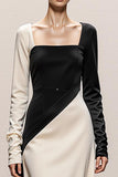 Black and White A-Line Long Sleeve Formal Dress