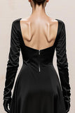 Black and White A-Line Long Sleeve Formal Dress