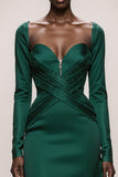 Dark Green Satin Mermaid Evening Dress With Long Sleeves