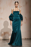 Mermaid Peacock Blue Cold Shoulder Evening Dress