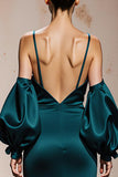 Mermaid Peacock Blue Cold Shoulder Evening Dress